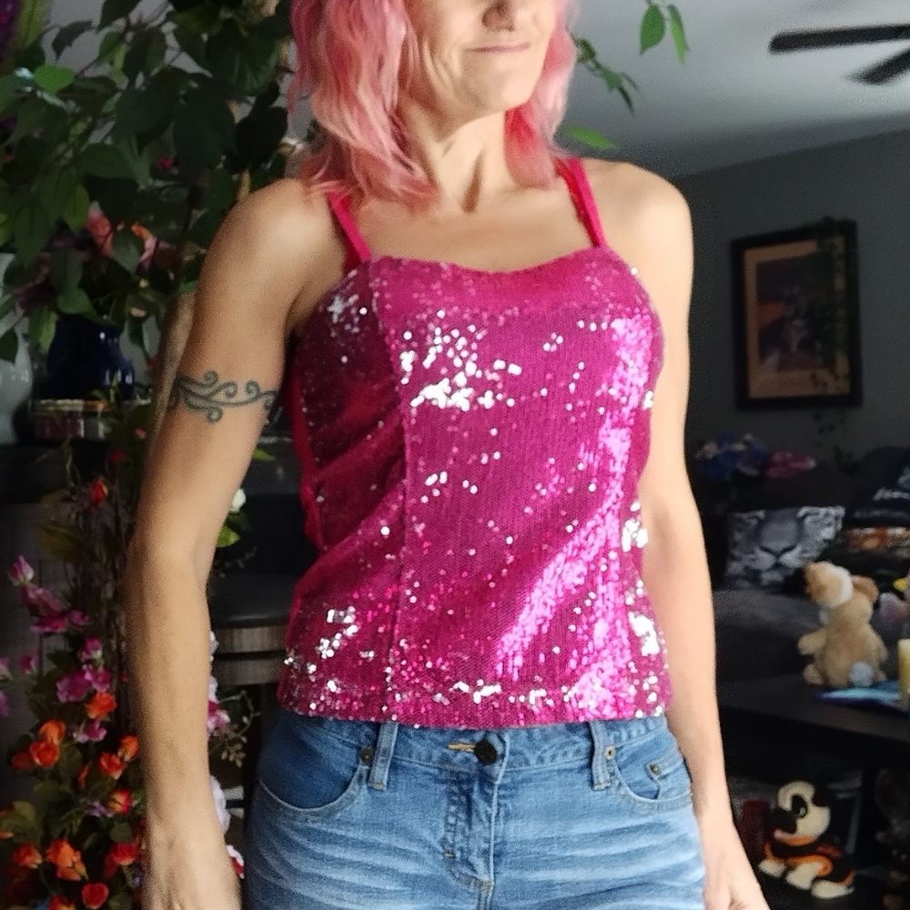 Sequined pink/silver corset-like top